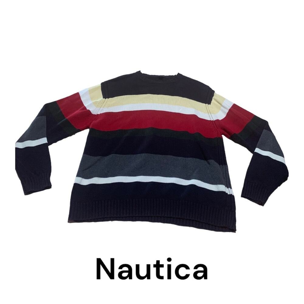 Nautica mens XL knit colorblock stripe pullover sweater 90s y2k cool